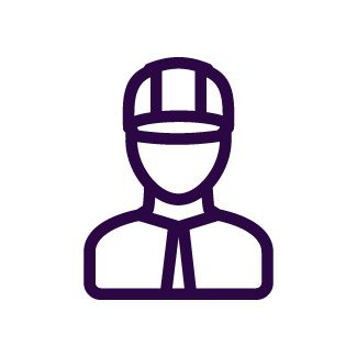 Icon of a person wearing a uniform and cap, depicted with simple lines and no facial features.