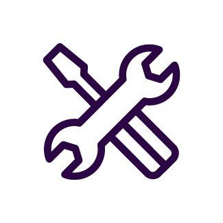 Icon of a wrench crossed with a screwdriver in a simple purple outline on a white background.