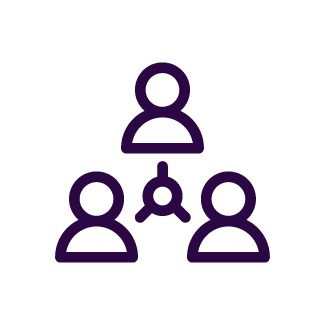 Icon depicting three connected figures, suggesting a network or communication among people.